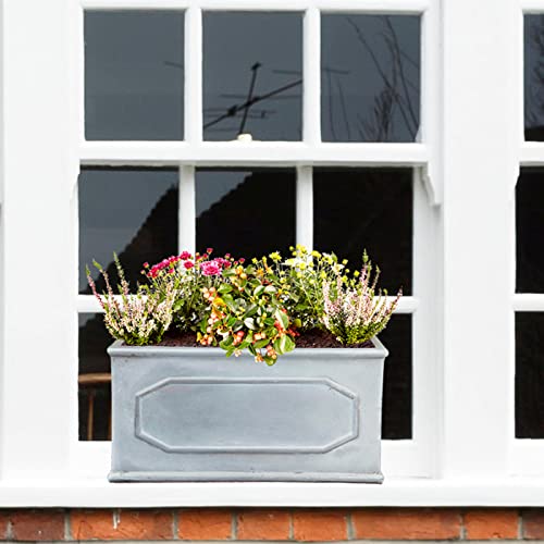 IDEALIST Outdoor Window Box 40 cm | Reinforced Stone Garden Planters with Drainage Holes | Leaden Grey Chelsea Windowsill Planter L40 W17 H17 cm, 7 litres