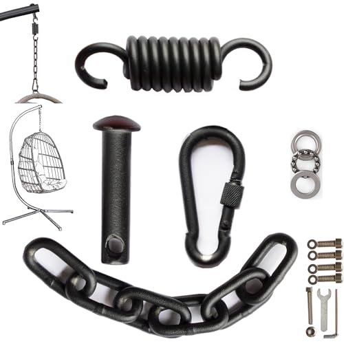 Patio Swing Egg Chair Hanging Kit Including Springs Pin Plug and Snap Hook, Hammock Chair Hanging Hardware - 250kg Weight Capacity, Assembly Accessories for Single Double Egg Chair With Stand (Black)