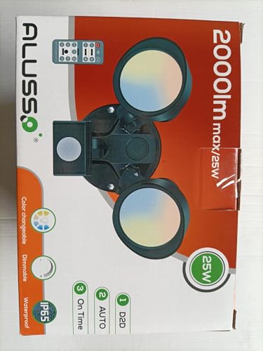 ALUSSO LED Security Light Outdoor with Motion Sensor, Remote Control 25W PIR Floodlight IP65 Waterproof, Dask to Dawn Flood Light 3000K-6500K Adjustable, Dimmable Wall Light for Garden Yard Garage