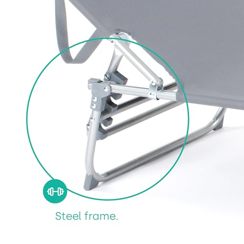 LIVIVO Foldable Sun Lounger with Adjustable Back and Leg Rests – Relax in Comfort and Style – Folding Lightweight Frame (Grey)