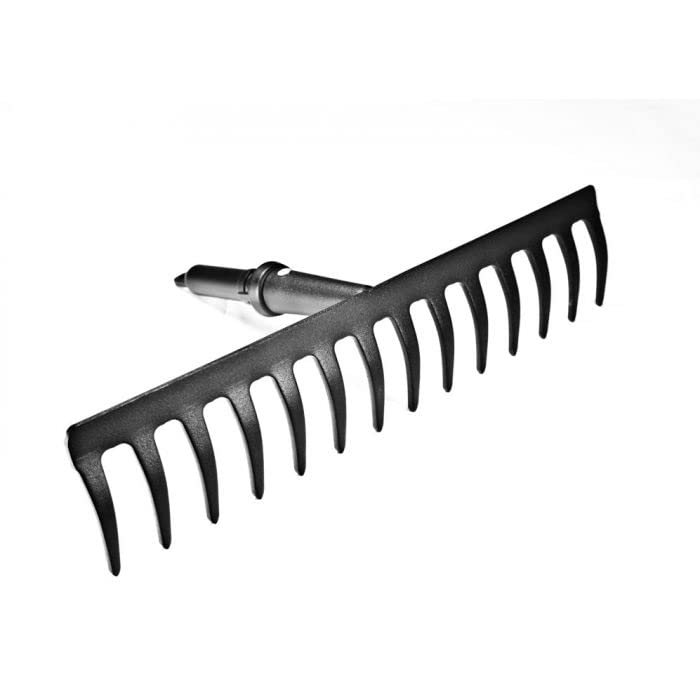 PaMeer 12-Teeth Heavy Duty Garden Rake - Ideal for Lawn Levelling, Dethatching & Soil Loosening - Carbon Steel Leaf Rake - Black, 120 x 32 x 9 Cm