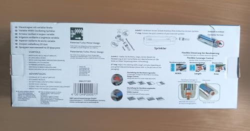GRÜNTEK Oscillating Sprinkler up to 462 m2 with TURBO Motor. Rectangular lawn bar sprinkler for larges surfaces.