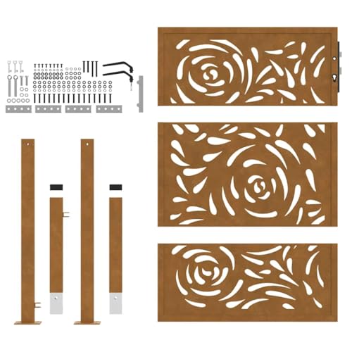 vidaXL Garden Gate - Weathering Steel - Rustic Finish - 105x130 cm - Lockable Steel Entrance Door - Laser-Cut Flame Design