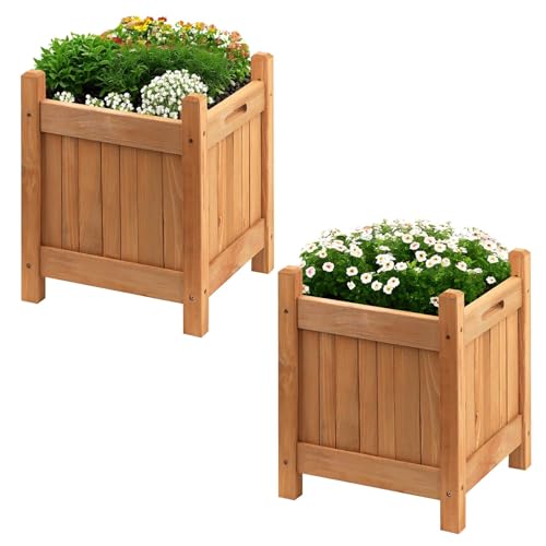 GEEZY Square Wooden Garden Planters Set of 2
