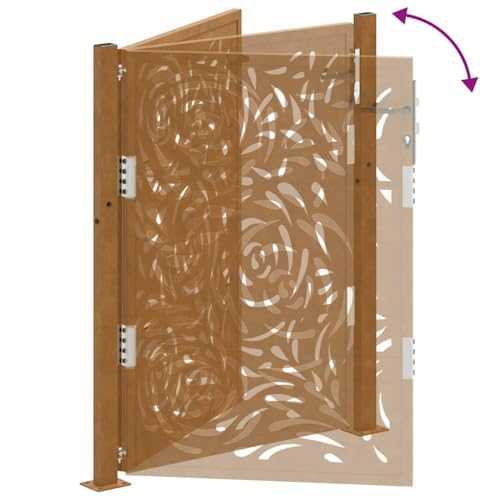 vidaXL Garden Gate - Weathering Steel - Rustic Finish - 105x130 cm - Lockable Steel Entrance Door - Laser-Cut Flame Design