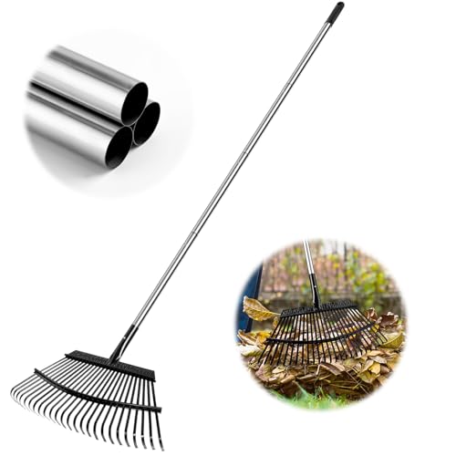 Yangbaga 63” Garden Leaf Rake， 38”-63”Adjustable Garden Rake,25 tines, Metal Rake for Quick Clean Up of Lawn and Yard …