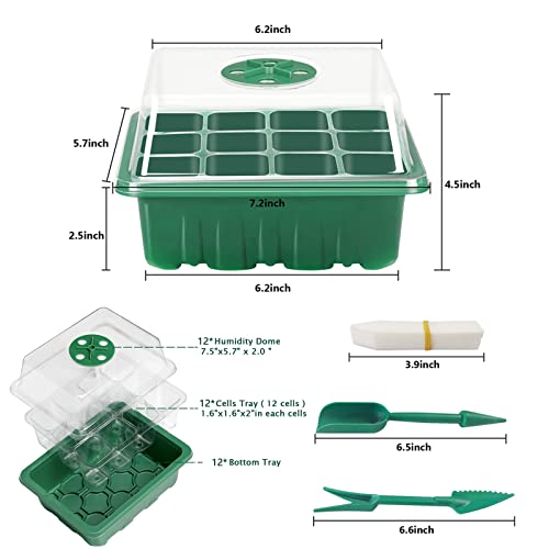 Fox·Bunny Propagator, 3 Pack Propagators for Plants,12-Cell Seed Trays with Lids,Indoor Gardening Kit for Seeds Planting (Green,10 White Labels, 2 Tools)