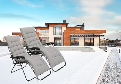 XEO HOME 2pcs Sun Lounger Chairs with Cushions Padded Set of 2 Zero Gravity Reclining Foldable Chair Portable Garden Camping Thick Comfortable Non-Slip Relaxer (Black With Beige Grey Cushions)