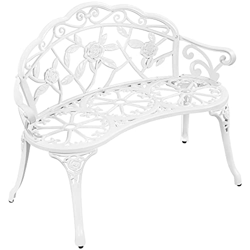 Yaheetech White Metal Garden Bench with Rose Design