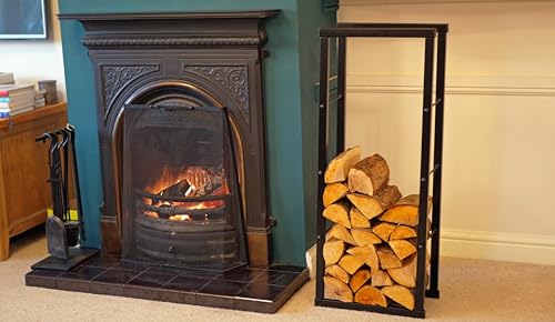 Speedwellstar Firewood Log Rack Store 100x40 cm Storage Large Small Metal Shelf Stand Tall Steel Black Inside & Outside (H 100 x W 40cm)