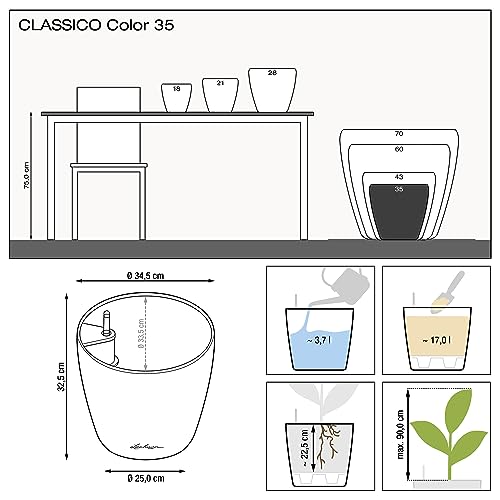 LECHUZA CLASSICO Color 35 Self-watering Planter Garden Plastic Indoor and Outdoor Flower Plant Pot with Drainage Hole D35 H30 cm Slate