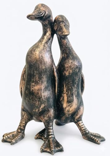 Vintage Bronze Duck Garden Ornament Pair – Large 29cm
