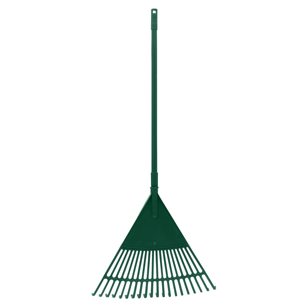 JVL Outdoor Garden Lawn Leaf Rake with Telescopic Handle, Green