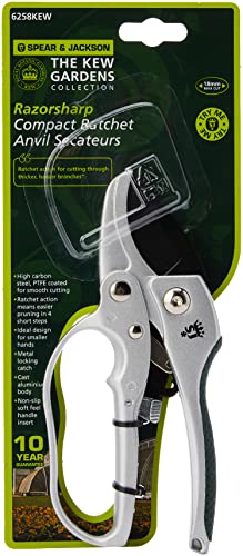 Spear & Jackson 6258KEW Kew Gardens Collection Compact Ratchet Anvil Secateurs, Silver