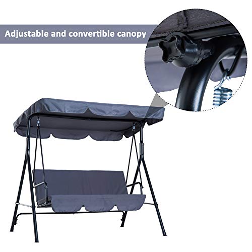 Outsunny 3 Seater Canopy Swing Chair Garden Rocking Bench Heavy Duty Patio Metal Seat w/Top Roof - Grey