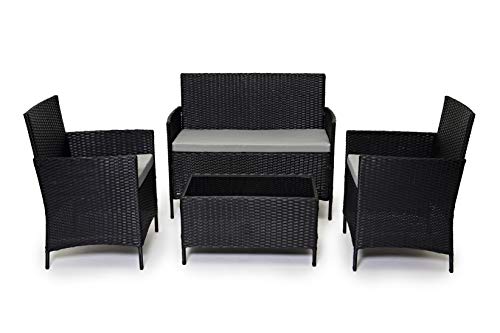 EVRE 4-Seater Black Rattan Garden Furniture Set