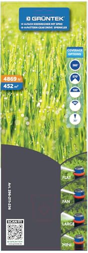 GRÜNTEK Circular Sprinkler on metal spike. Sector sprinkler lawn sprinkler settings 30 °- 360 ° for large surfaces and optimal garden irrigation. Covers up to 452 m².