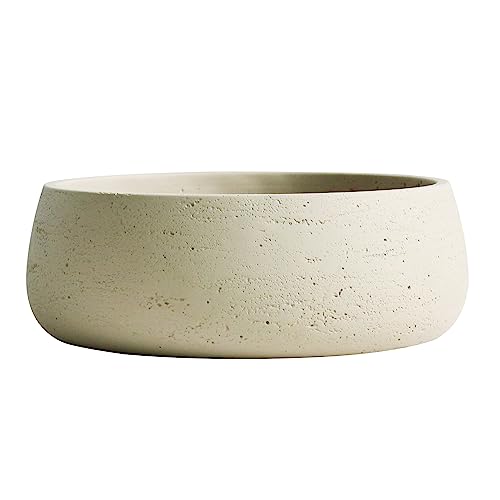 Olly & Rose Ivory Home Decor Ceramic Planter Bowl - Shallow Indoor and Outdoor Plant Pot - Decorative Flower Pot and Garden Bowl (28.5cm)