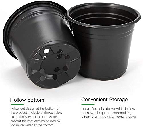 KAHEIGN 50Pcs 15cm Plastic Plant Flower Pots Lightweight Seed Starting Pots Nursery Seedlings Pots Flower Plant Container (15 x 13cm, Black)