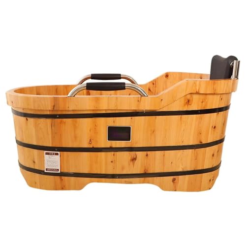 ZCBYBT Mobile Spa Deep Soaking Tub Japanese Style Solid Wood Soaking Tub Free Standing Wooden Bathtub with Armrest,140cm