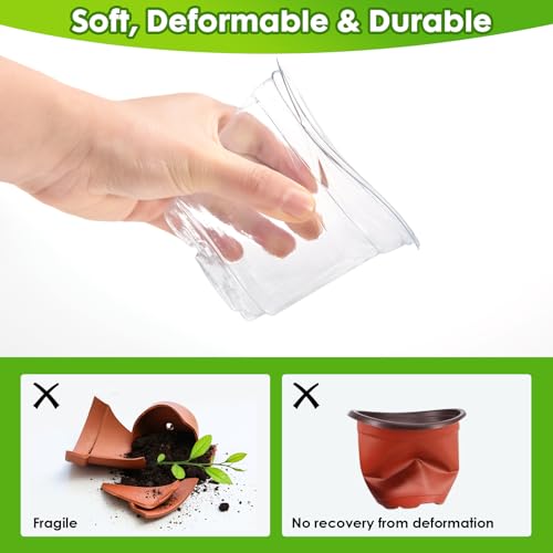 Mactoou 30Pcs Plastic Plant Pots with Repotting Mat, 8.9cm 10.2cm 12.7cm Orchid Pot with Holes, Clear Nursery Pots with 20pcs Plant Labels, 66cm x 66cm PE Planting Mat for Indoor Garden Plants