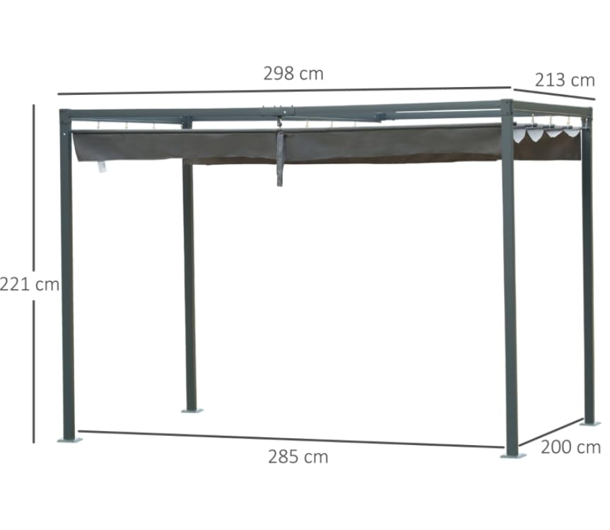 Outdoor Pergola Canopy Large 3x2 Metal Retractable Sun Shade Tent Garden Hot Tub Gazebo Patio Lawn Structure Conservatory Shelter UV-resistant Pavilon (Grey)