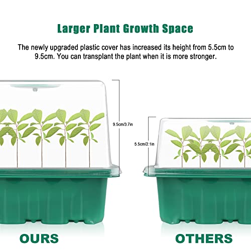 BTONGE Upgrade 5 Set Seed Trays with Grow Light for Plants, Propagator Trays with Heightened Lids, LED Full Spectrum Sunlike White Plant Lights, Germination Seedling Starter Kit-USB Powered