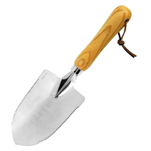 Garden Trowel, Hand Trowels Shovel with Measuring Depth Mark, Ergonomic Wood Grain Handle, Stainless Steel Gardening Tool for Planting, Weeding, Transplanting and Smoothing Soil (Trowels-1)