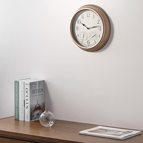 Navaris Waterproof Outdoor Clock - 30.5cm Large Outdoor Clock and Thermometer for Garden - Battery Operated Wall Clock with Temperature and Humidity