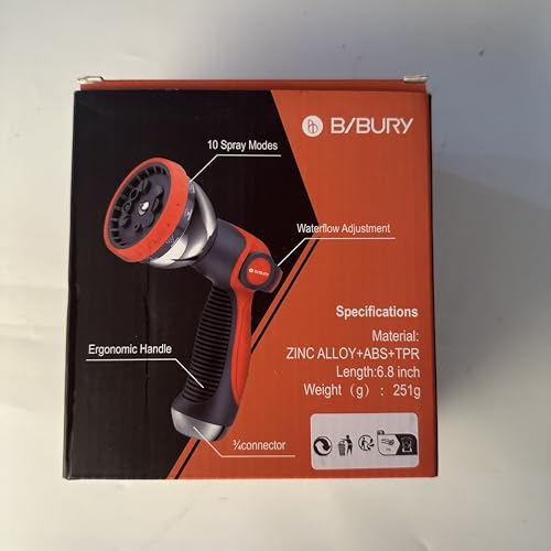 BIBURY Upgraded Garden Hose Spray Gun Set with Connector, 10 Adjustable Patterns Spray Nozzle with Thumb Switch, Anti-Slip Design, Perfect for Car Washing, Pet Showering, Cleaning, Watering Lawn