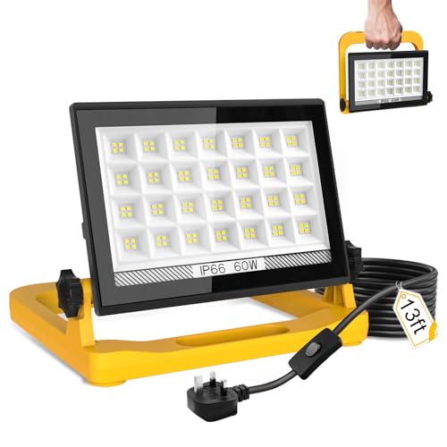 T-SUN 60W LED Work Light with Stand, IP66 Waterproof