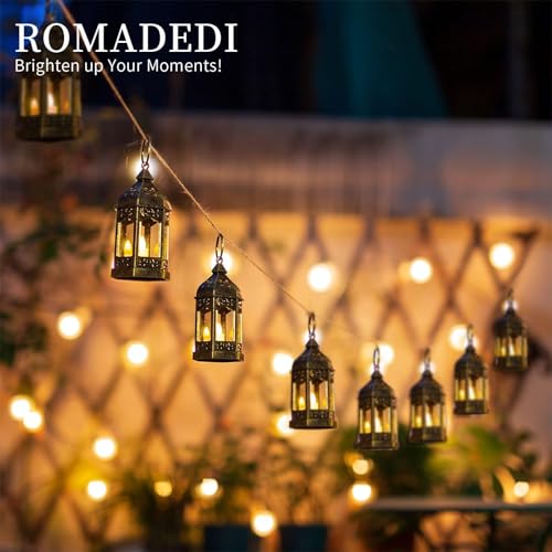 Romadedi Gold Candle Lantern Christmas - 10pcs Hanging Small Decorative LED Lantern Bulk for Halloween Table Decoration Wedding Decor Moroccan Ramadan