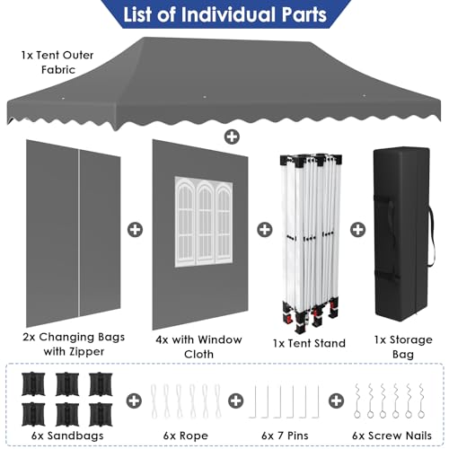 LIFERUN 3mx6m Pop Up Gazebo, Waterproof Folding Tent with 6 Removable Sidewalls, 6 Sandbags & Storage Bag, UPF50- Marquee Canopy Outdoor Pavilion, Event Shelter for Garden Party Wedding Market Camping