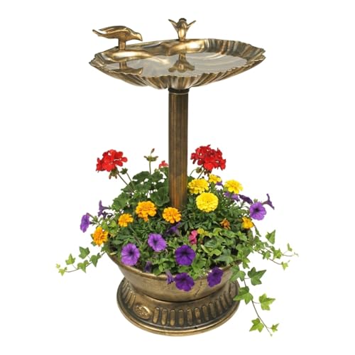 GardenKraft Bronze Clam Shell Bird Bath with Planter