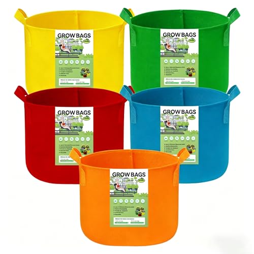 VJJXUU 10 Gallon Colourful Fabric Grow Bags 5-Pack