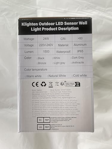 Klighten 24W LED Wall Light Outdoor Indoor Waterproof IP65 Adjustable Lamp Modern Outside Light Aluminum Wall Lighting for Entrance Garden Balcony, Dark Gray, Warm White 2700K-3000K