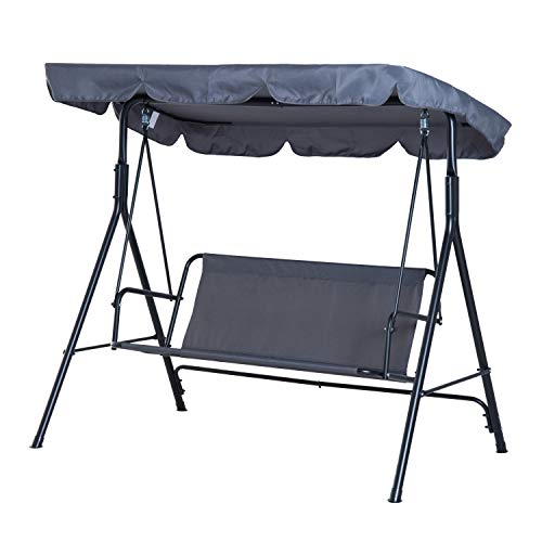 Outsunny 3 Seater Canopy Swing Chair Garden Rocking Bench Heavy Duty Patio Metal Seat w/Top Roof - Grey