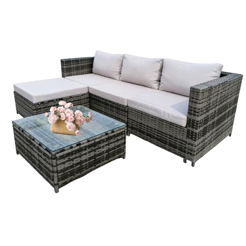 GadgetHaven 4-Seater Rattan Corner Sofa Set