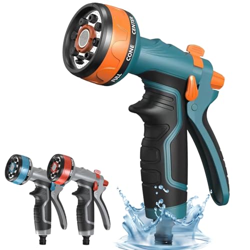 Blue & Orange Garden Hose Gun with 8 Spray Patterns & Flow Control