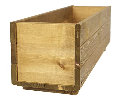 Wooden Garden Planter Flower Plant Pot Basket Trough Outdoor Timber Long Rectangular Large Herb Planter Boxes Brown Wood Stain Finish