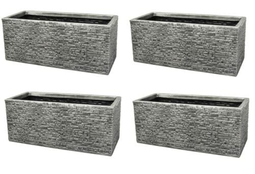 2 x Grey Brick Stone Effect Plastic Garden Trough Planter Patio Flower Pot 60cm