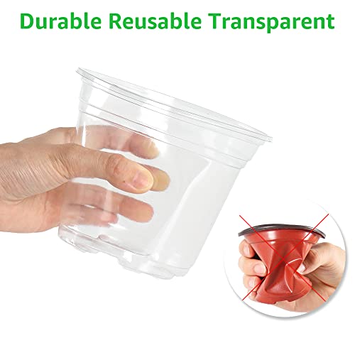 MIXC 36 Packs 3.5/4/5 Inch Clear Nursery Pots, Transparent Plastic Planter with Drainage Holes, Seed Starting Pot Flower Plant Container -Clear