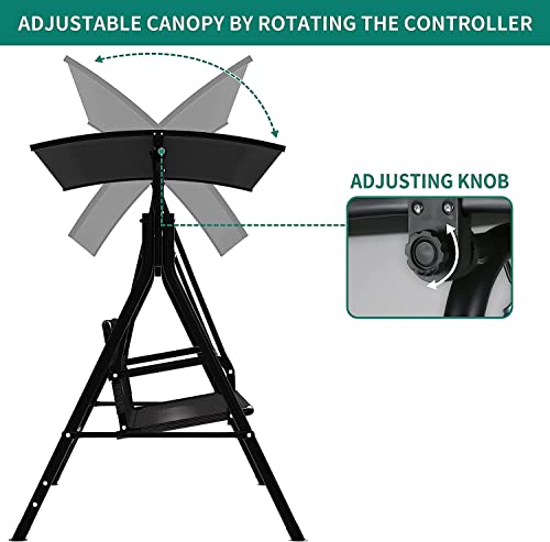 YITAHOME 3 Seater Canopy Swing Chair, Garden Swing Seat Chair, Outdoor Swinging Chair Bench with Adjustable Canopy for Patio Poolside Porch, 200KG Loadable,173 x 106 x 156cm, Black