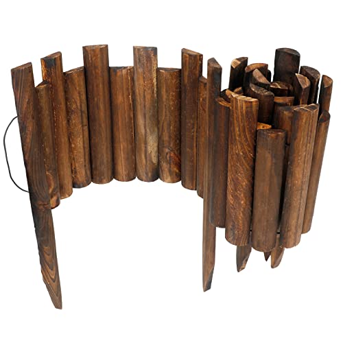 JonesHouseDeco Garden Wooden Fence Burnt Wood Finish Total 35cm Height 120cm Long Lawn & Flower Bed Edging Flexible Decorative Border Fence #K650A01