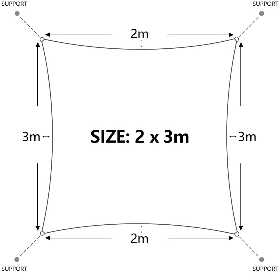 Dripex Sun Shade Sail Waterproof Rectangle Canopy, 2x3m PES Polyester 95% UV Block Shade Cover Sunscreen with Free Rope for Patio Party Backyard Lawn Garden Outdoor Activities, Grey