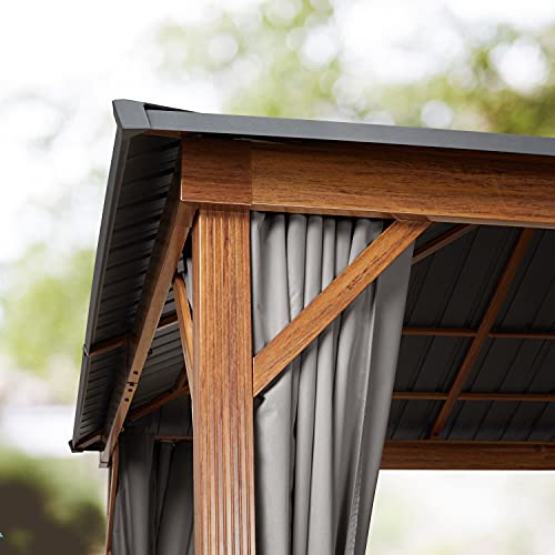 TOOLPORT Garden gazebo 3x4 m wood finish, steel roof hardtop 4 side panels in grey