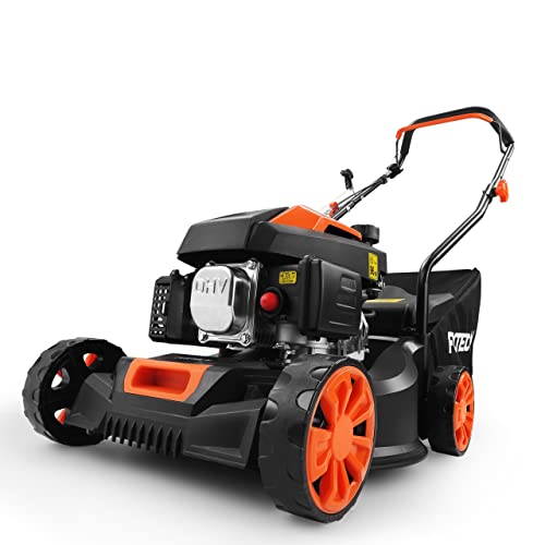 FUXTEC FX-RM4180 Petrol Lawnmower – Hand Push Lawn Mower -16" Cutting Width, Lightweight & Compact, 45L Grass Collector, Easy to Maneuver, Great for Small to Medium Lawns