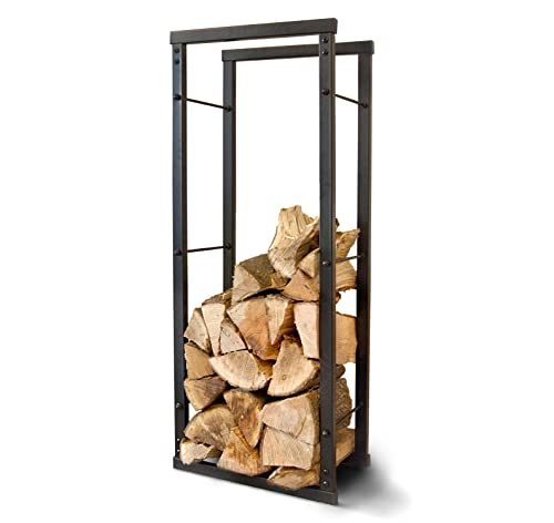 Speedwellstar Firewood Log Rack Store 100x40 cm Storage Large Small Metal Shelf Stand Tall Steel Black Inside & Outside (H 100 x W 40cm)
