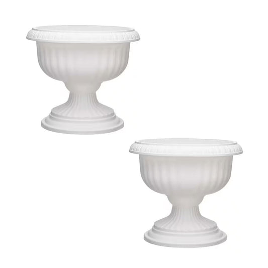 shopior Flower and Herb Plastic Urn Pots | Hourglass Shape - Indoor Outdoor Decor | Wall Planters | Plant Pots for Succulents and more | Urn Flower Pots for Garden, Balcony - 42cm (2, White)