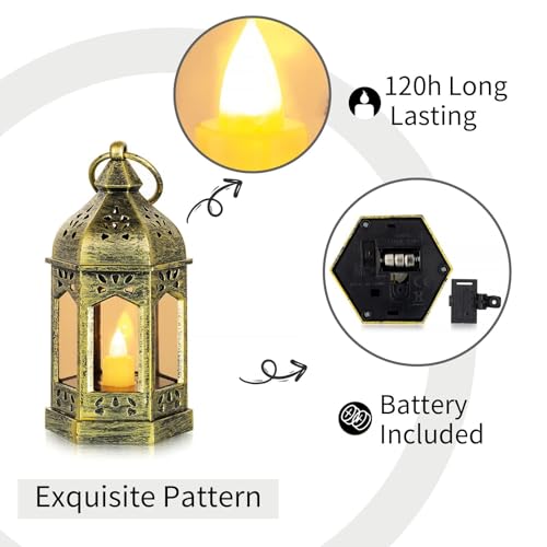 Romadedi Gold Candle Lantern Christmas - 10pcs Hanging Small Decorative LED Lantern Bulk for Halloween Table Decoration Wedding Decor Moroccan Ramadan